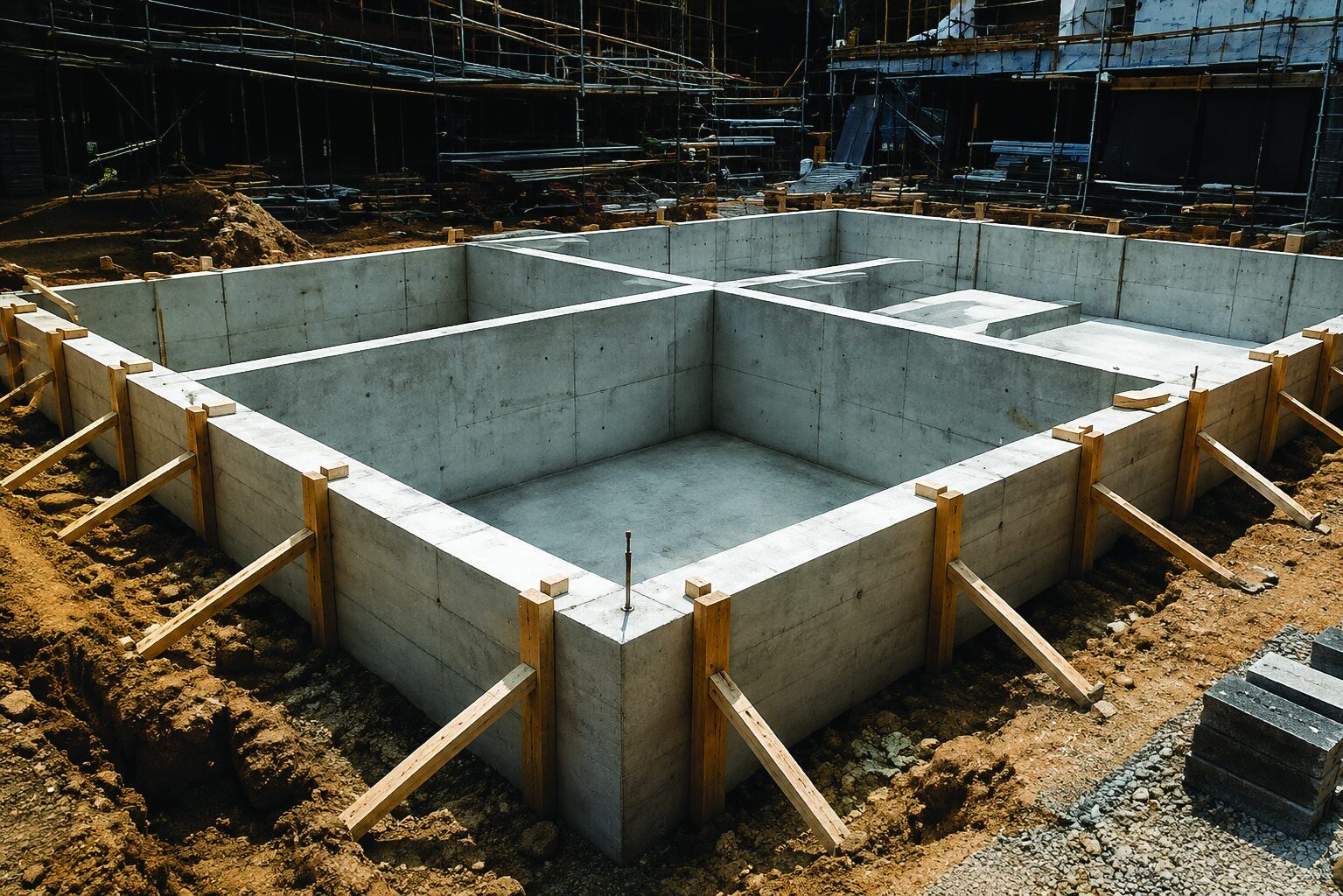 Poured concrete foundation walls and formwork