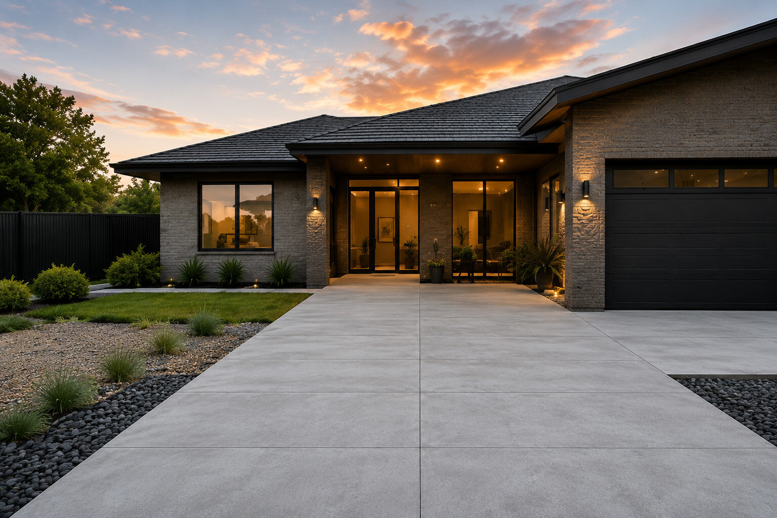 Completed residential concrete driveway project
